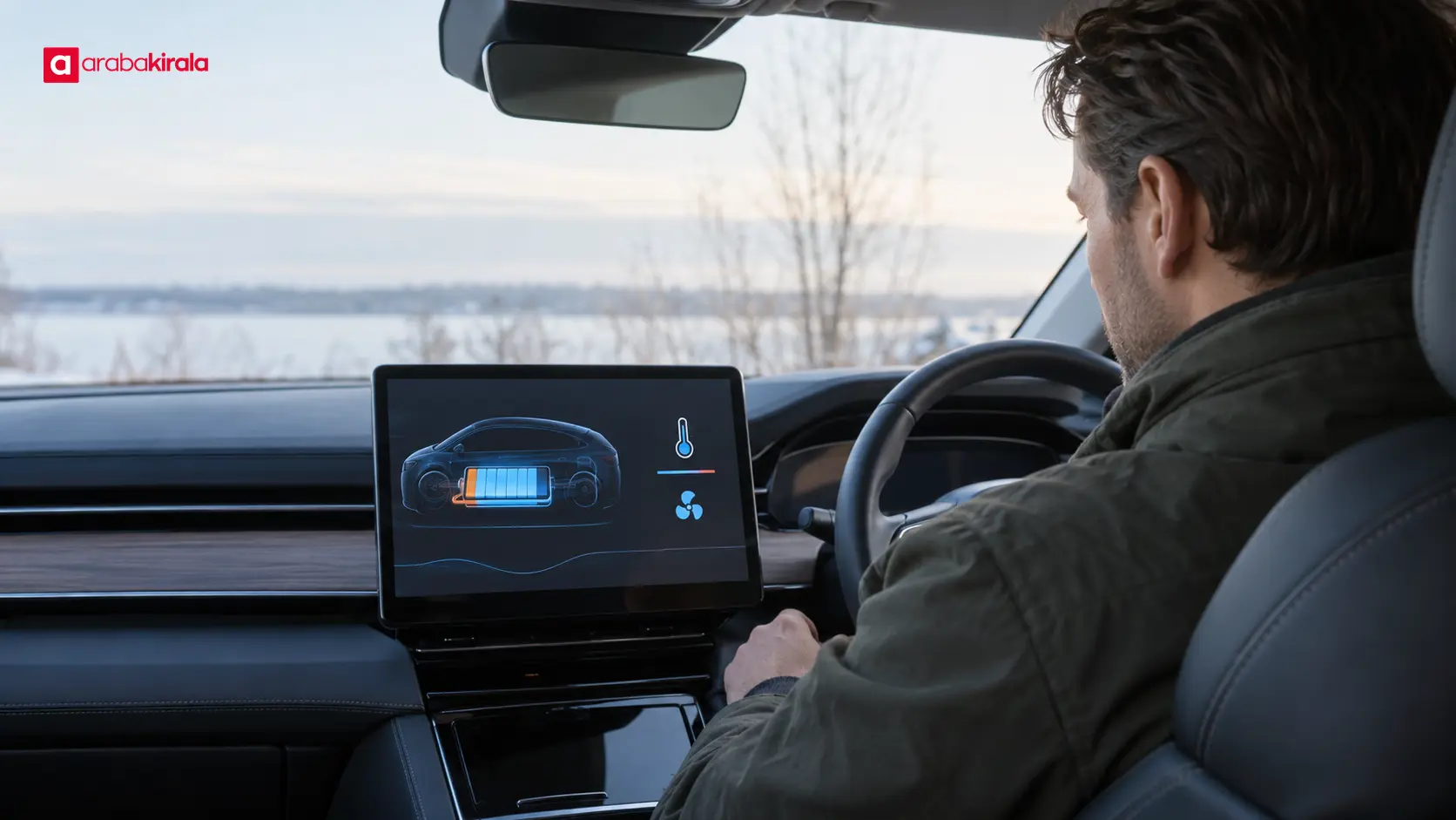 Sürücünün elektrikli otomobilde batarya ve enerji göstergelerini incelemesi Sürücünün elektrikli otomobilde batarya ve enerji göstergelerini incelemesi