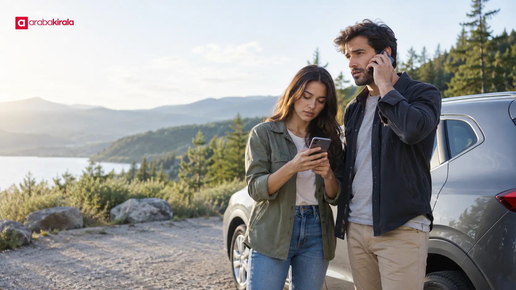 Yolcular güvenli bir noktada telefon haritasından konumlarını kontrol ediyor