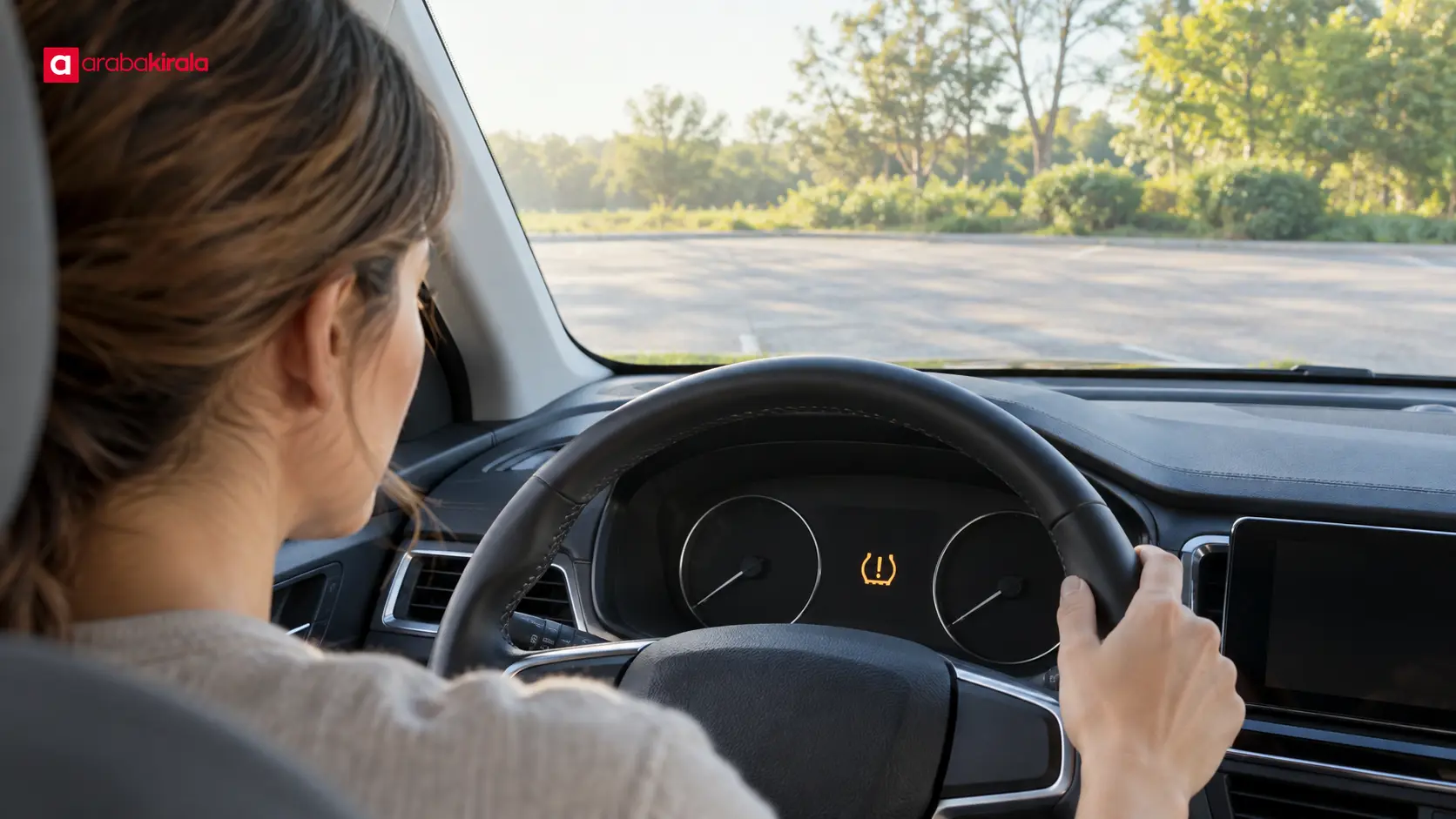 Güvenli yerde duran aracın gösterge panelinde lastik basıncı uyarısı