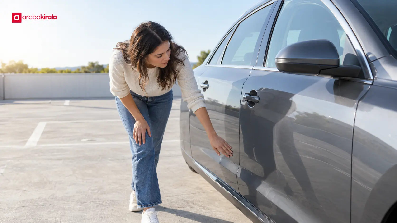 Araç tesliminden önce otomobilin çevresini kontrol eden kişi Araç tesliminden önce otomobilin çevresini kontrol eden kişi