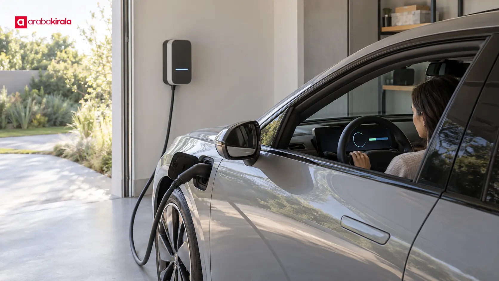 Garajda AC ile şarj olan elektrikli otomobilin şarj durumu inceleniyor