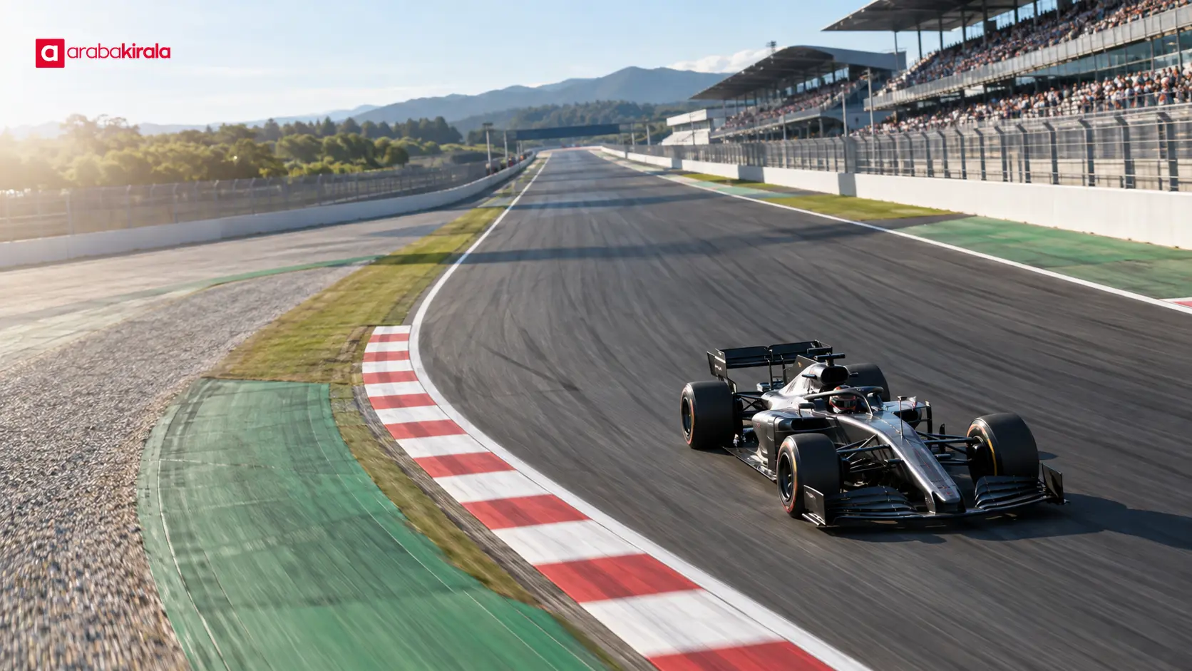 Pist turunu tamamlamak üzere virajdan çıkan Formula 1 aracı