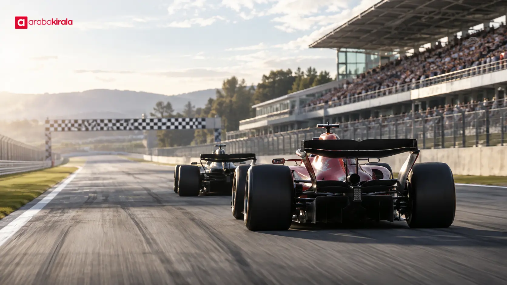 Yarışın son bölümünde finiş çizgisine ilerleyen iki Formula 1 aracı