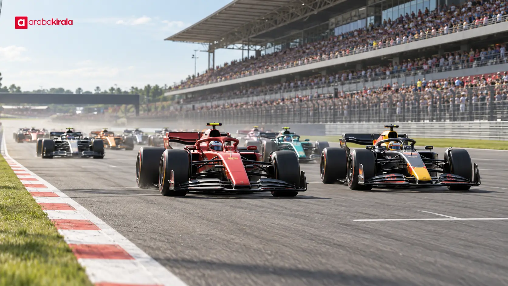Yarış başlangıcında kalkış yapan Formula 1 araçları