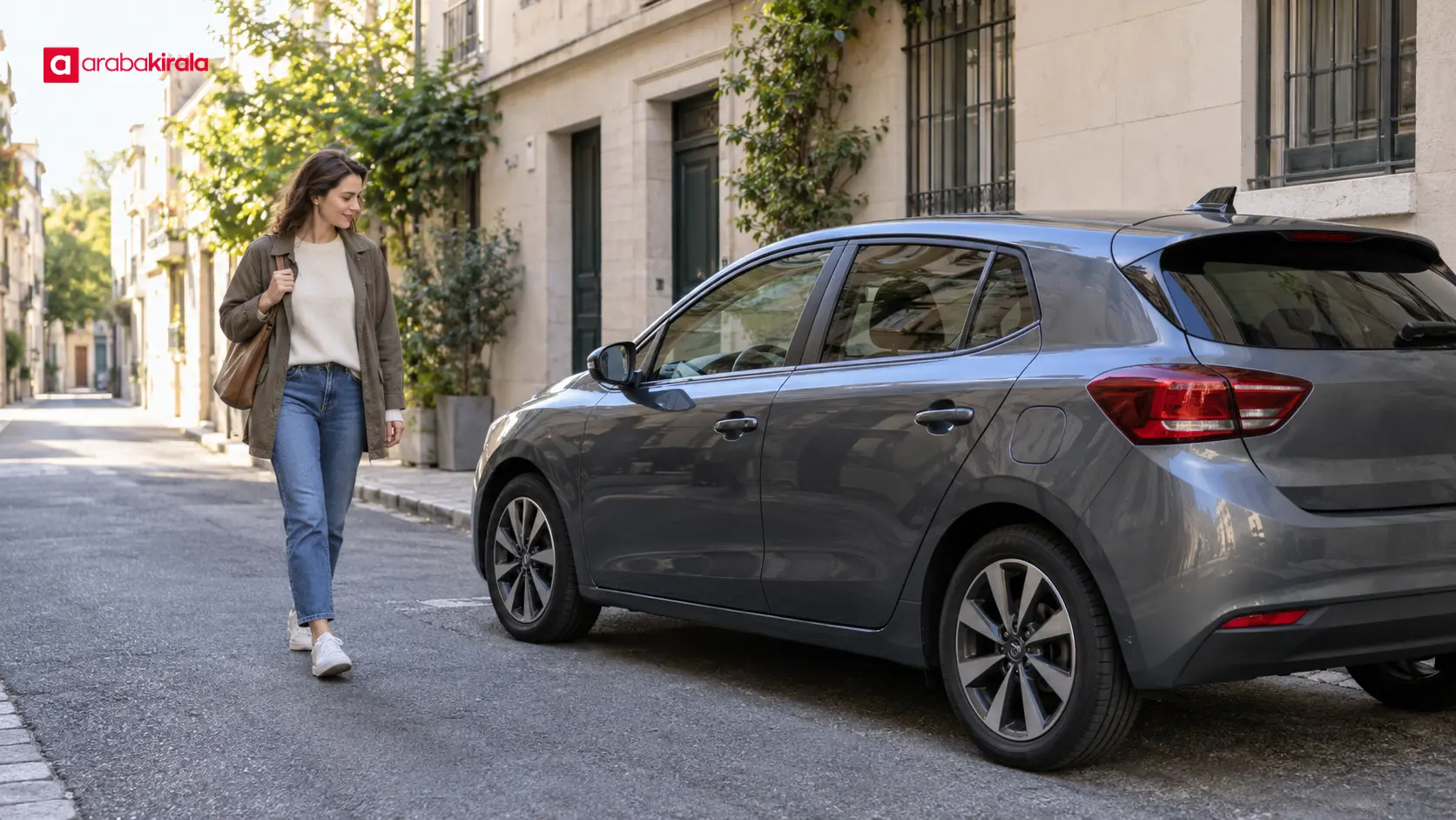 Kompakt hatchback, şehir içi kullanım ve park kolaylığını gösteriyor Kompakt hatchback, şehir içi kullanım ve park kolaylığını gösteriyor