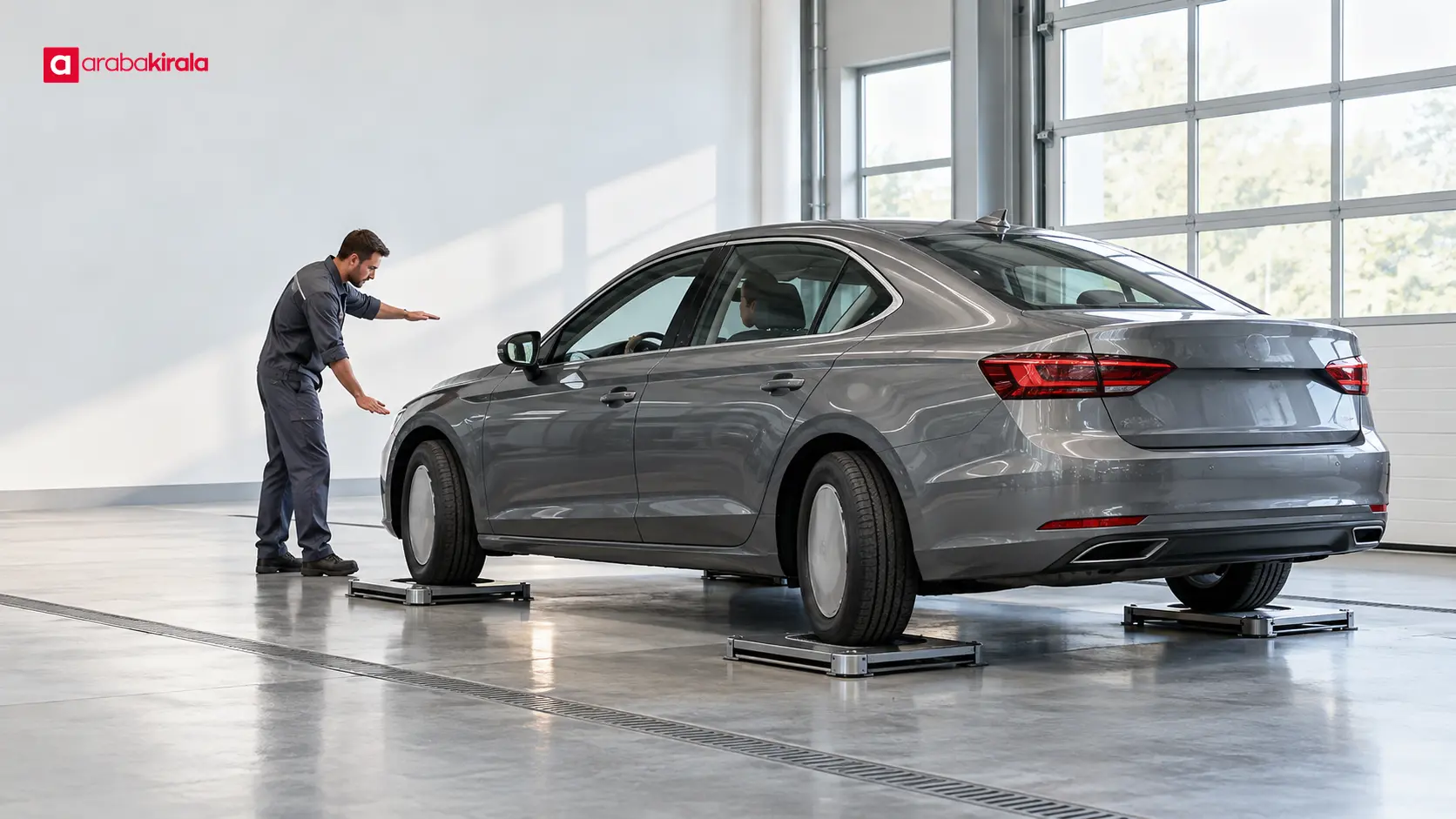Otomobilin aks yükünü ölçmek için dört tekerlekli tartım platformunda kontrol edilmesi Otomobilin aks yükünü ölçmek için dört tekerlekli tartım platformunda kontrol edilmesi