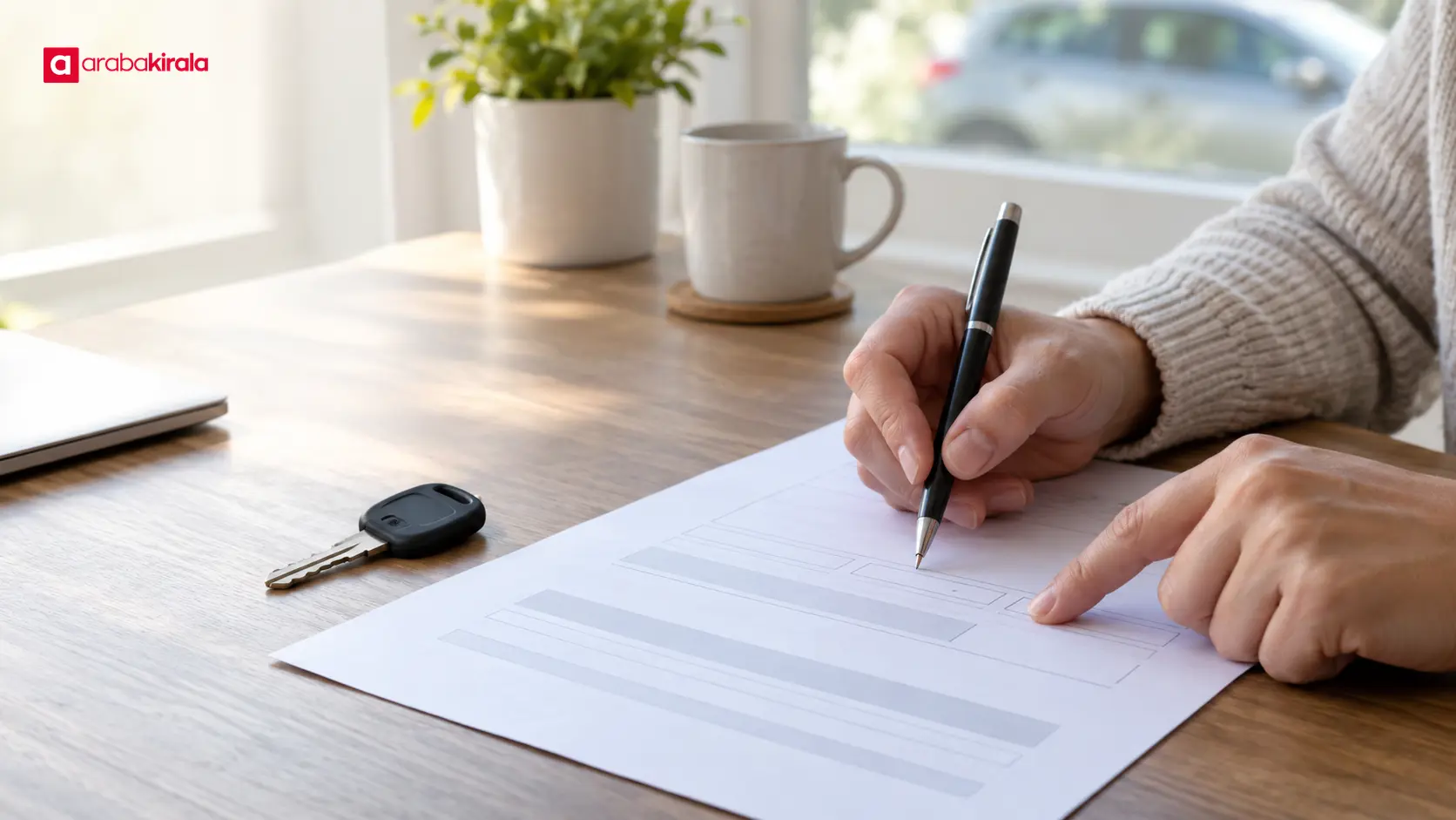 Araç anahtarı yanındaki sigorta belgesinde başlangıç ve bitiş tarihlerini inceleyen kişi Araç anahtarı yanındaki sigorta belgesinde başlangıç ve bitiş tarihlerini inceleyen kişi