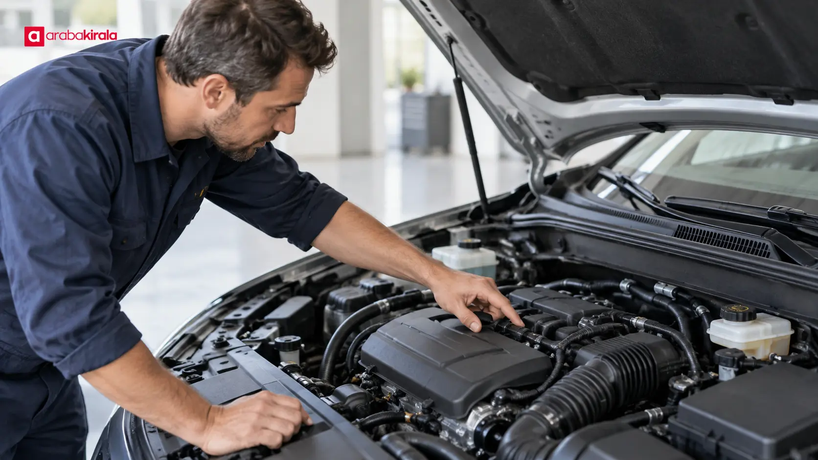 Açık kaputun altında otomobil motor bölmesi Açık kaputun altında otomobil motor bölmesi