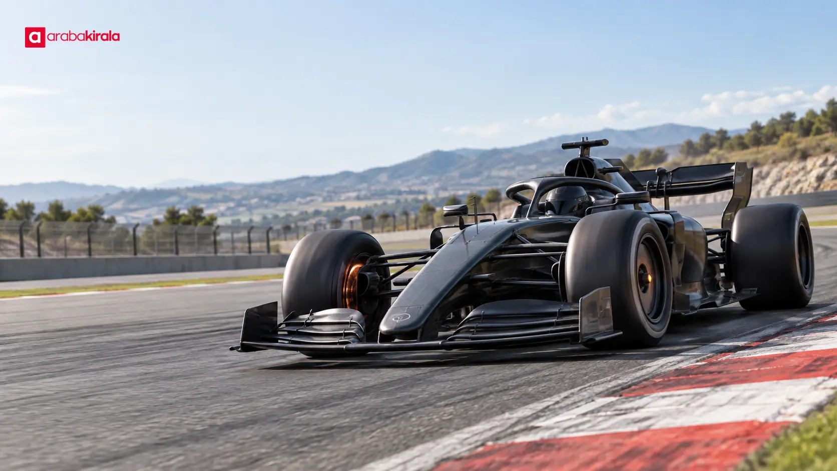 Frenleme bölgesine yaklaşan Formula 1 yarış otomobili Frenleme bölgesine yaklaşan Formula 1 yarış otomobili