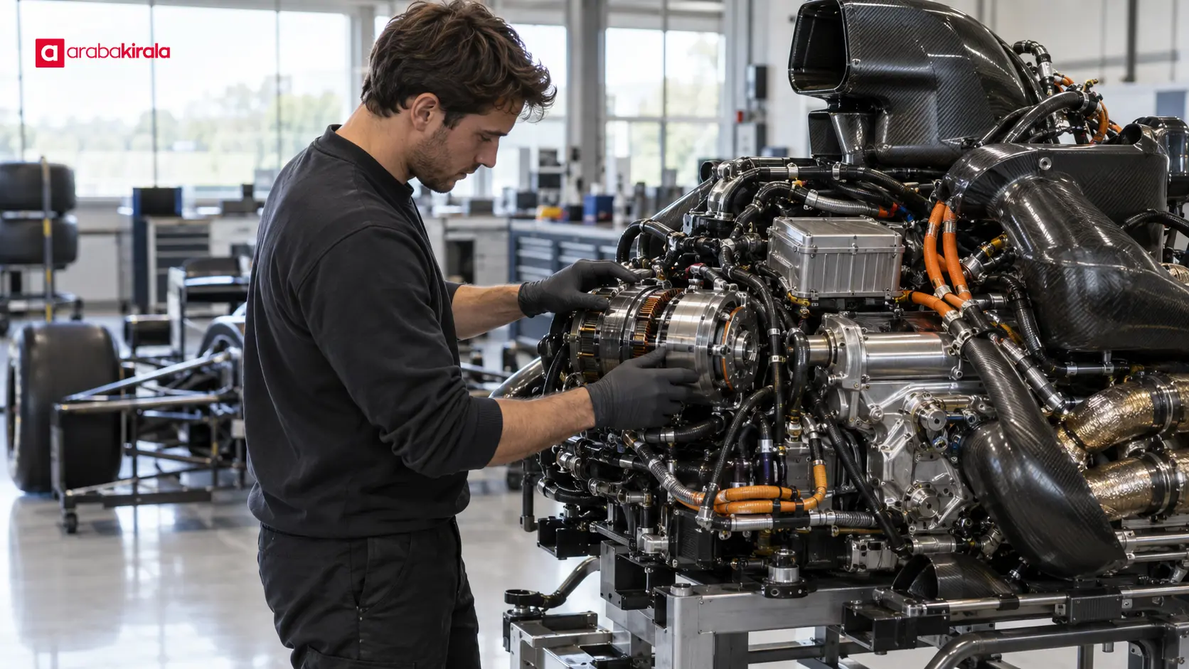 Atölyede incelenen Formula 1 hibrit güç ünitesi Atölyede incelenen Formula 1 hibrit güç ünitesi