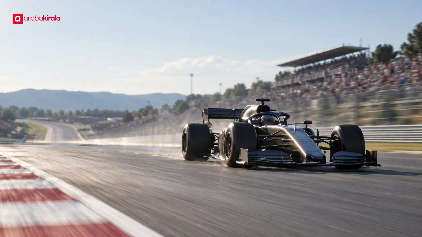 Düzlükte hızlanan Formula 1 otomobili Düzlükte hızlanan Formula 1 otomobili