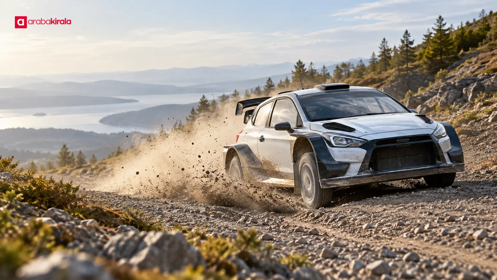 Engebeli toprak etapta süspansiyonu çalışan ralli otomobili Engebeli toprak etapta süspansiyonu çalışan ralli otomobili