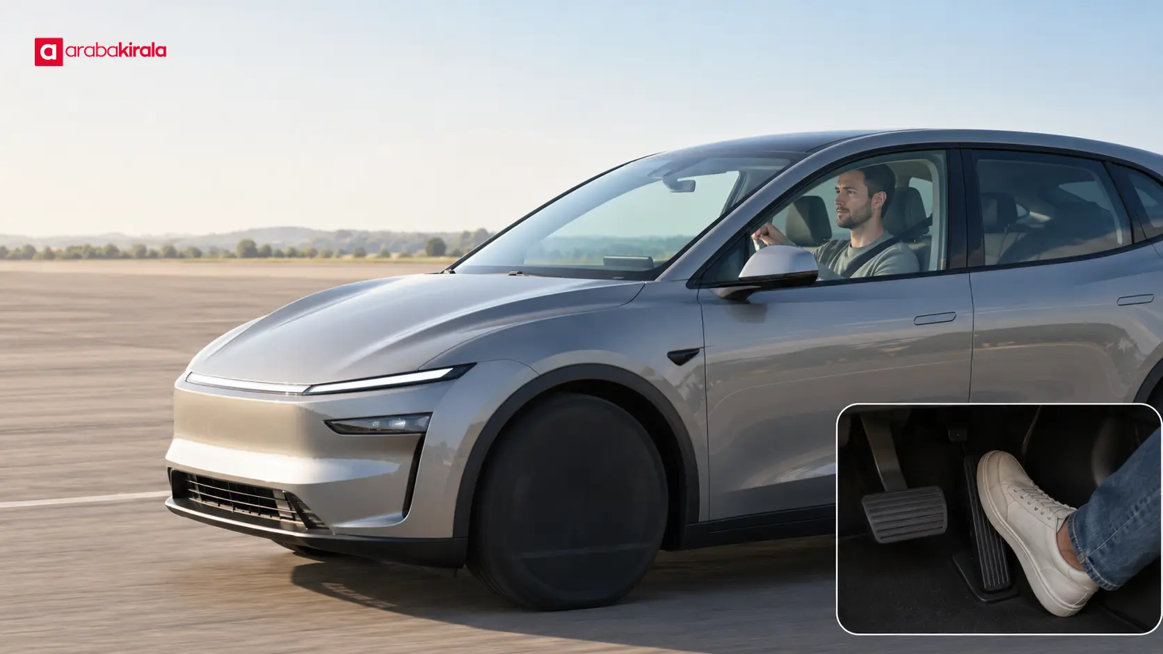 Güvenli ve boş bir alanda elektrikli araçla yumuşak yavaşlama pratiği yapan sürücü Güvenli ve boş bir alanda elektrikli araçla yumuşak yavaşlama pratiği yapan sürücü