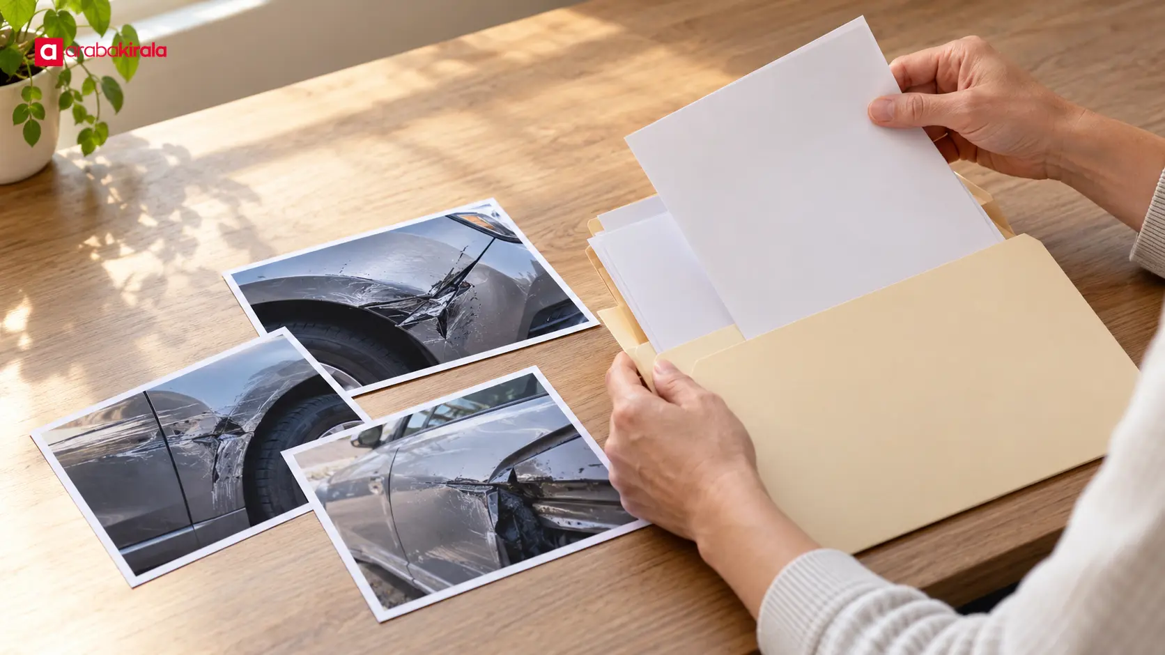Hasar fotoğrafları ve ödeme belgelerini dosyalayan kişi Hasar fotoğrafları ve ödeme belgelerini dosyalayan kişi