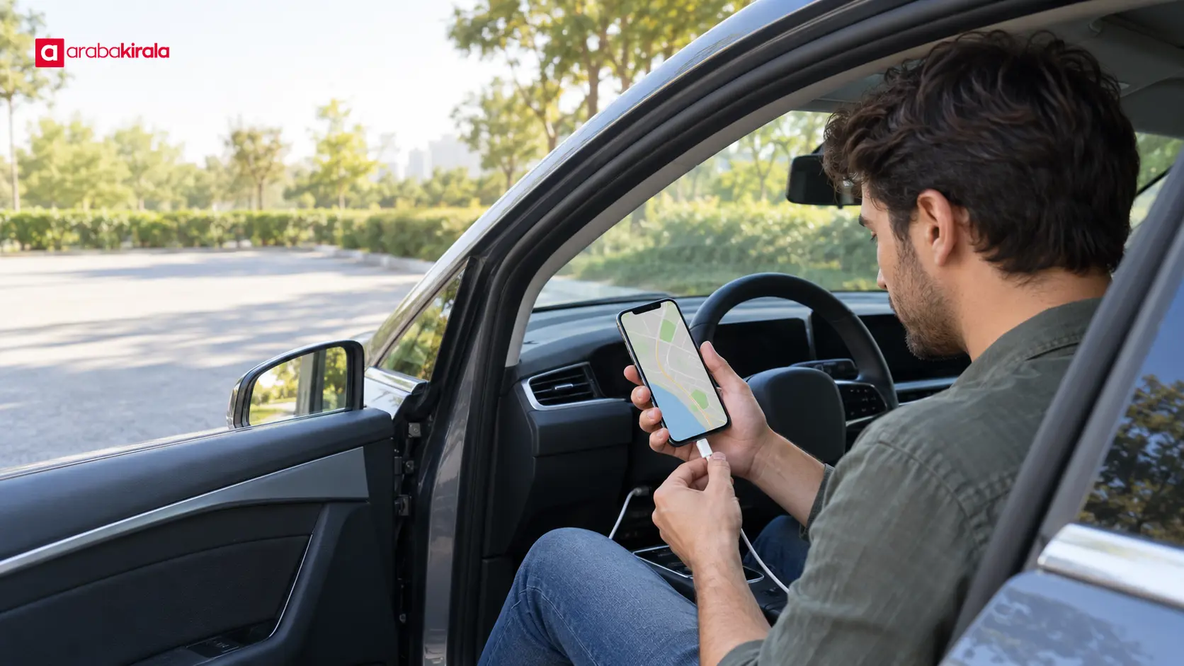 Güvenli bir molada çevrimdışı haritayı ve telefon şarjını kontrol etme Güvenli bir molada çevrimdışı haritayı ve telefon şarjını kontrol etme